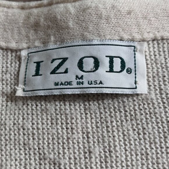 VTG IZOD CREST LOGO WHITE MENS M MADE IN USA PREPPY UNIVERSITY SWEATER CARDIGAN - Picture 3 of 7